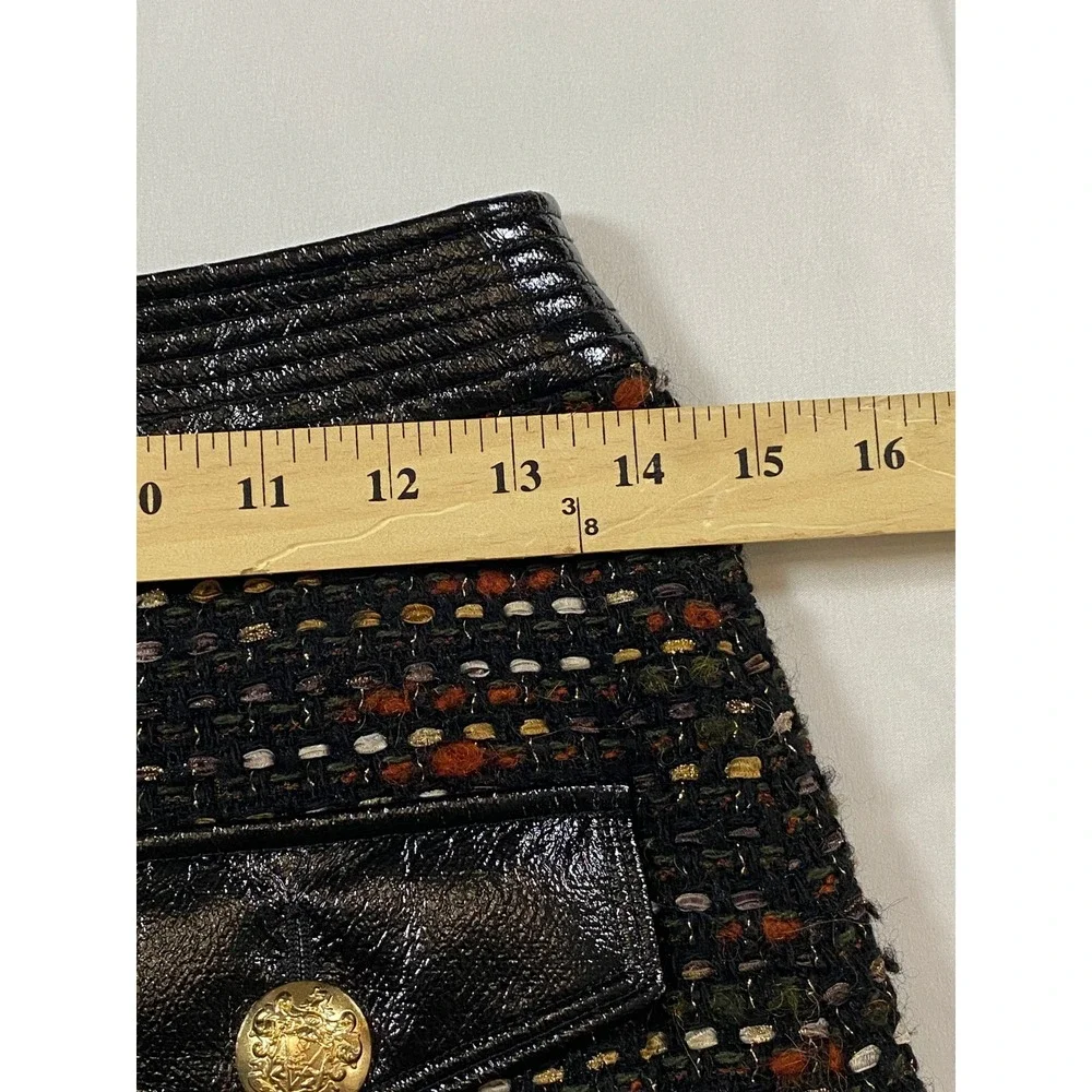 Veronica Beard Lucy Tweed Mini Skirt Black Multi‎ Metallic Gold Crest Buttons 0